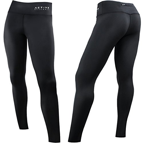 Product Cover Active Research Women s Compression Pants - Best Leggings for Running Yoga Crossfit Training Fitness - Full-Length Athletic Tights w Hidden Pocket Black Medium