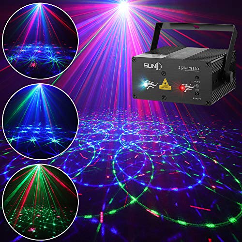 Product Cover SUNY Laser Lights DJ Stage Lighting 12 Gobos Green Blue Laser Light Red Stars Mixed Effect Stage Lighting Party Music Laser Projector Remote Control Sound Activated Dance Home Decor Xmas Holiday Show