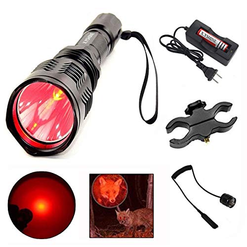 Product Cover X.YSINE LED Hunting Flashlight, HS-802 250 Yards Cree Q5 Coyote Hog Red Light Flashlight with Remote Tactical Pressure Switch+ Barrel Mount+ 18650 Rechargeable Battery+ Charger for Hunting, Fishing