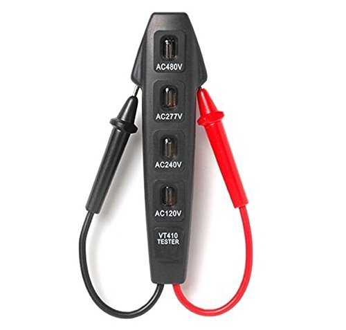 Product Cover Circuit Tester- 110-460 Volts 4 Way Circuit Tester, Ideal for AC and CD- Multi Voltage Current Tester- Reinforced casing and test leads- By Katzco
