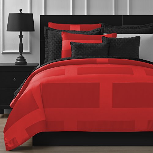 Product Cover Comfy Bedding Frame Jacquard Microfiber Full 5-piece Comforter Set, Red