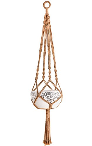 Product Cover Mkono Colorful Macrame Plant Hanger Indoor Outdoor Hanging Planter Basket Cotton Rope 4 Legs 40 Inch-Brown