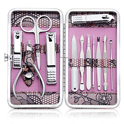 Product Cover Keiby Citom Professional Stainless Steel Nail Clipper Set Nail Tools Manicure & Pedicure Set of 12pcs - Travel & Grooming Kit with Luxurious Case (Pink)