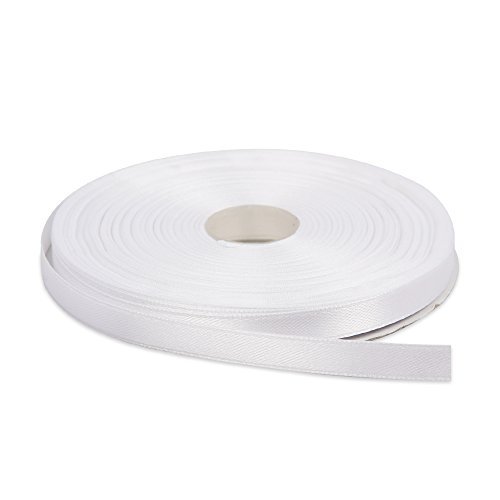 Product Cover DIY Crafts Polyester Ribbon for Floral Arrangement, Bouquet, and Big DIY Artwork Projects | No Fading Woven Ribbon 3/8 Inches x 50 Yards Double Face Solid Satin Ribbon Roll, White
