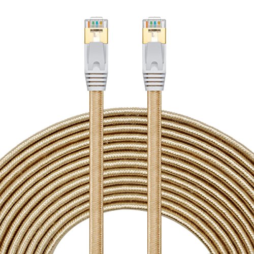 Product Cover Cat 7 Ethernet Cable 3 ft - SNANSHI Nylon Braided Cat7 Flat Internet Network LAN Patch Cable SSTP Shielded Gold Plated Ethernet Network Patch Cable for Modem, Router, Computer, PS4, Xobx