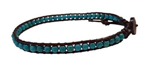 Product Cover Infinityee888 Anklet Turquoise Bead 10 Inches Anklet Bracelet Woven with Leather Cord Handmade Hippie Bohemian Unisex Style Gift Idea for Men and Women