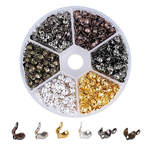 Product Cover Pandahall 1Box/700pcs Mixed Color Iron Open Bead Tips Knot Covers Clamshells Terminators Cord Wire Crimp End Cap 0.3x0.15 Inch Nickel Safe Hole: 1.5mm