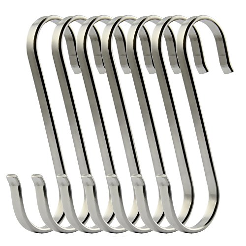 Product Cover RuiLing 6-Pack Size X-Large Flat S Hooks Heavy-Duty Genuine Solid 304 Stainless Steel S Shaped Hanging Hooks,Kitchen Spoon Pan Pot Hanging Hooks Hangers Multiple uses.