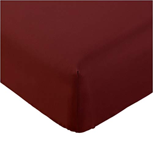 Product Cover Mellanni Fitted Sheet Twin Burgundy - Brushed Microfiber 1800 Bedding - Wrinkle, Fade, Stain Resistant - Hypoallergenic - 1 Fitted Sheet Only (Twin, Burgundy)