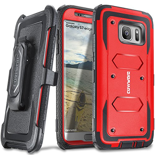 Product Cover COVRWARE Galaxy S7 Edge - [Aegis Series] Heavy Duty Dual Layer Hybrid Full-Body Armor Holster Belt-Clip Case [Kickstand] for Samsung Galaxy S7 Edge - Red (CW-S7EG-AG03)