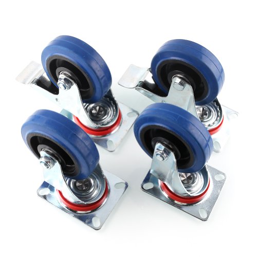 Product Cover Mvpower Rubber Casters, 4 Pack Casters Heavy Duty 4 Inch Pneumatic Caster Wheels with 360 Degree Polyurethane Wheels No Noise Wheels Top Plate Casters (2 with Brake 2 Fixed Plate) -Blue