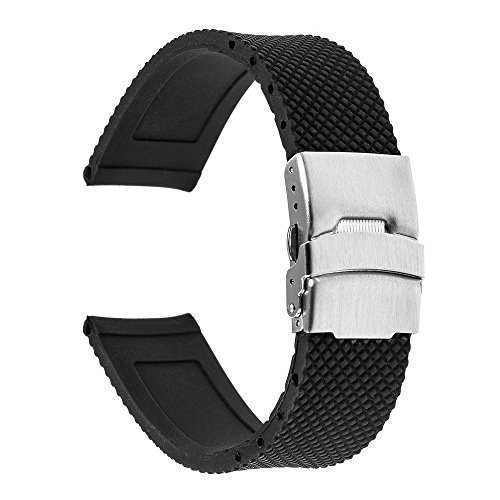 Product Cover TRUMiRR 22mm Silicone Rubber Watch Band Strap for Samsung Gear S3 Classic Frontier, Gear 2 R380 R381 R382, Moto 360 2 46mm Men, Asus Zenwatch 1 2 Men, Galaxy Watch 46mm, LG G Watch Urbane, Black