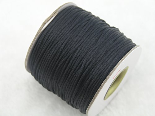Product Cover KONMAY 80 Yards 1.0MM Rattail/Bugtail Satin Silk Cord Shamballa Macrame Beading Nylon Kumihimo String (Black 900)