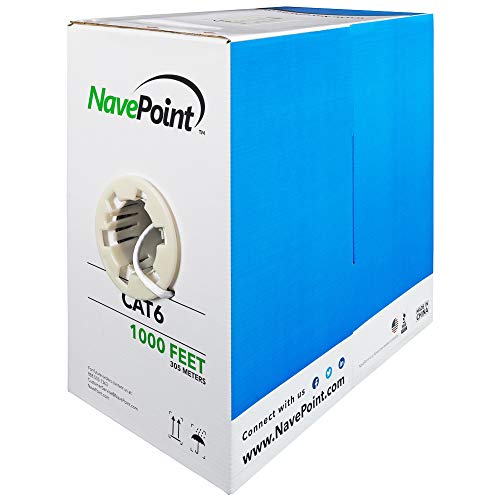 Product Cover NavePoint Cat6 (CCA), 1000ft, White, Solid Bulk Ethernet Cable, 550MHz, 23AWG 4 Pair, Unshielded Twisted Pair (UTP)