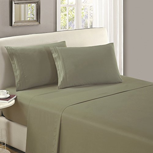 Product Cover King - 1 Flat Sheet , Olive Green : Mellanni Flat Sheet King Olive-Green - HIGHEST QUALITY Brushed Microfiber 1800 Bedding Top Sheet - Wrinkle, Fade, Stain Resistant - Hypoallergenic - (King, Olive Green)