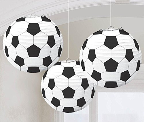 Product Cover 3 x Amscan Soccer 3 x Goal Birthday Party Paper Lanterns Decoration (3 Piece), Black/White, 11.9 x 11