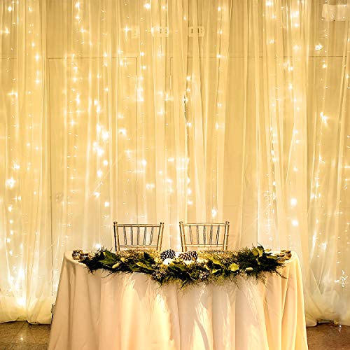 Product Cover LE LED Curtain Lights, 19.7x9.8ft, 594 LED, 8 Modes, Plug in Twinkle Lights, Warm White, Indoor Outdoor Decorative Wall Window String Lights for Bedroom, Party, Wedding Backdrop, Patio Décor and More