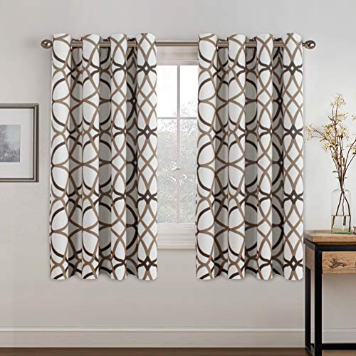 Product Cover Thermal Insulated Grommet Blackout Curtains for Bedroom 63 Length - Window Treatment Home Decor Curtains for Living Room Taupe and Brown Geo Pattern, Noise Reducing Curtain Drapes, 1 Pair