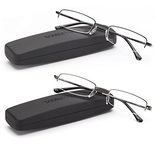 Product Cover DOUBLETAKE Reading Glasses - 2 Pairs Compact Case Semi Rimless Readers - 2.00