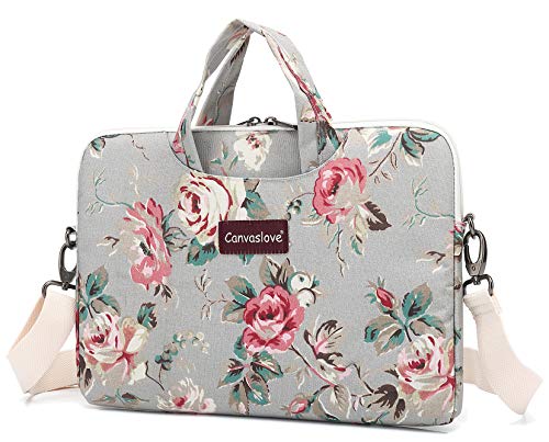 Product Cover Canvaslove Grey Rose Pattern Water Resistant Laptop Shoulder Messenger Bag for MacBook Pro 16 inch and 14 inch to 15.6 inch Laptop
