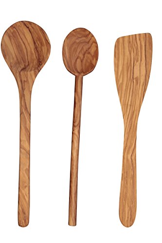 Product Cover Scanwood Olive Wood Utensil Spatula Spoon Ladle 3 Piece Set 12 Inch