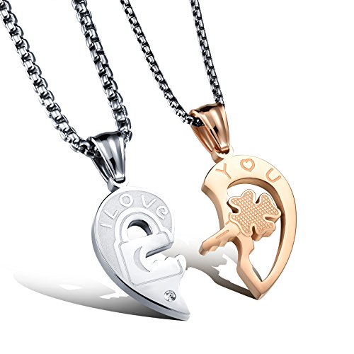Product Cover Fate Love His and Her Heart Key Matching Puzzle Stainless Steel Couples Necklace Valentine's Day Gift