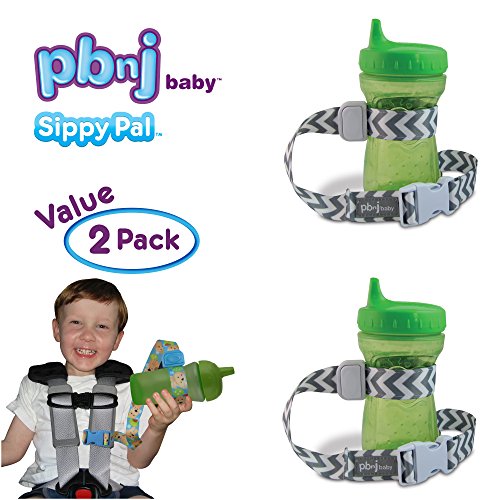 Product Cover PBnJ Baby SippyPal Sippy Cup Holder Strap Leash Tether (Gray Chevron 2-Pack)