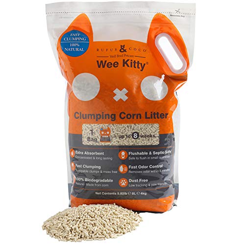 Product Cover Rufus & Coco WeeKitty | Natural Flushable Clumping Cat Litter | Low Tracking Biodegradable Pellets | Corn 8.8lbs bag