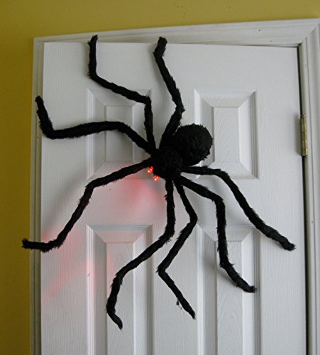 Product Cover Prextex Huge 4 Ft. Black Hairy Spider / Tarantula with LED Eyes for Halloween Haunt Décor Best Halloween Decoration