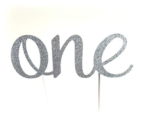 Product Cover Handmade 1st Birthday Cake Topper Decoration - One - Double Sided Glitter Stock (Silver)