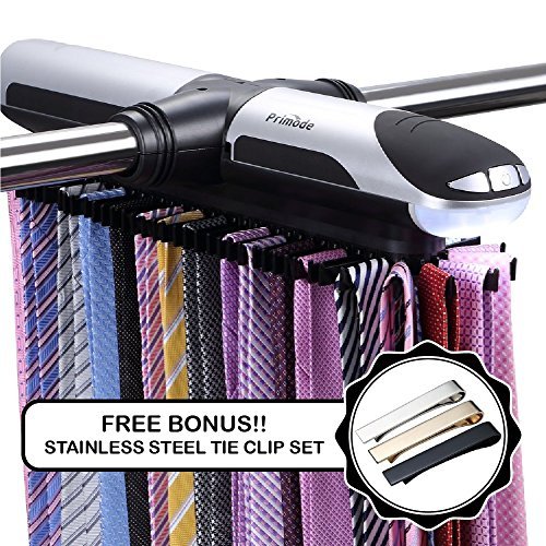 Product Cover Primode Motorized Tie Rack With LED Lights - Closet Organizer, Stores & Displays Up To 72 Ties With 8 Belts, Rotation operates with batteries. Great Gift Idea