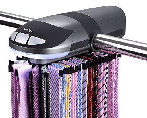 Product Cover Primode Motorized Tie Rack Stores Up to 50 Ties- Closet Organizer, Holds & Displays Up to 50 Ties Or Belts, Rotation Operates with Batteries. Great Gift Idea for Fathers Day