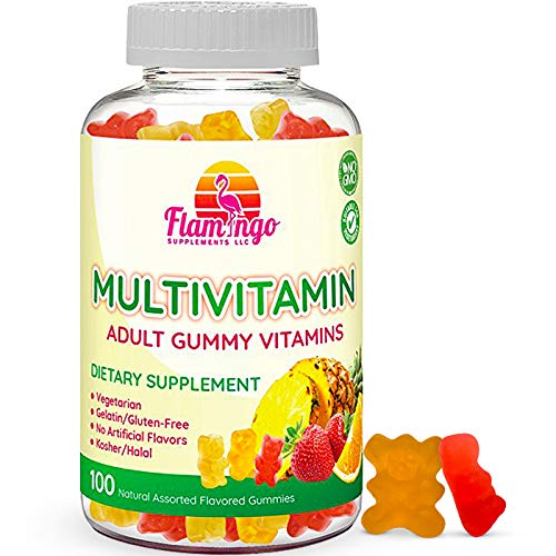 Product Cover Multivitamin Gummies | Vegan Friendly, Kosher Halal NO Gluten or Gelatin, no GMO| for Men, Women & Kids| 3 Natural Flavors | Vitamins A, C, B3, B12, Biotin, Zinc & More| 100 Gummies