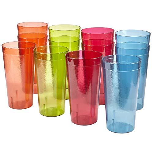 Product Cover Café 32-ounce Plastic Restaurant-Style Tumblers | set of 12 in 4 Assorted Colors