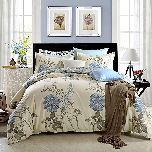Product Cover GOOFUN Duvets Cover Bedding Set Comforter Covers 1 Duvet Cover and 2 Pillow Shams Lightweight Microfiber Comfortable and Breathable, Yellow with Blue Flora, King