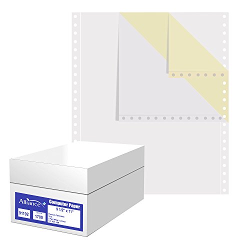 Product Cover Alliance Premium Carbonless Computer Paper, 9.5 x 11, Blank Left and Right Perforated, 15 lb, 2-Part White/Canary (1,700 Sheets) - Made In The USA