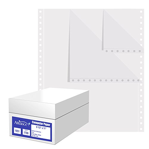 Product Cover Alliance Premium Carbonless Computer Paper, 9.5 x 11, Blank Left and Right Perforated, 15 lb, 2-Part White/White (1,700 Sheets) - Made In The USA