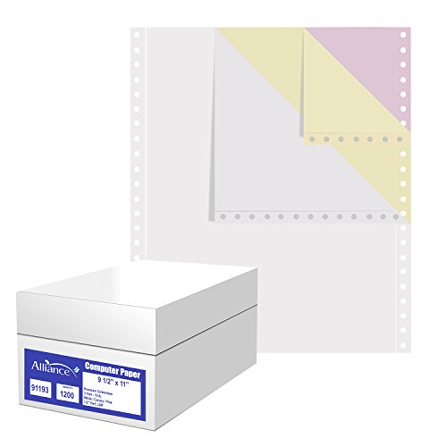 Product Cover Alliance Premium Carbonless Computer Paper, 9.5 x 11, Blank Left and Right Perforated, 15 lb, 3-Part White/Canary/Pink (1,200 Sheets) - Made In The USA
