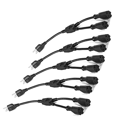Product Cover ClearMax 3 Prong Y Splitter Cable Power Extension Cord - Cable Strip Outlet Saver - Power Cord Splitter - 16AWG - UL Approved - 1 Foot (5 Pack | Black)