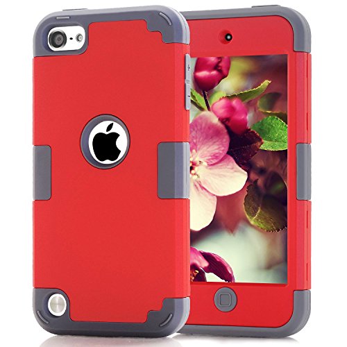 Product Cover Case for iPod 7 6 5 Cases for iPod Touch 6th Generation Case for iPod 5 Cases, Dual Layered 3 in 1 Hard PC Silicone Shockproof Heavy Duty Case for Apple iPod Touch 7th 6th 5th Generation (red+Gray