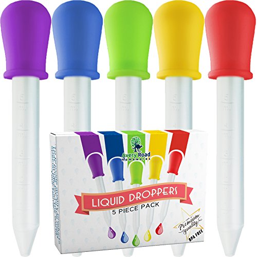 Product Cover New Liquid Dropper - 5 x Fda Approved Silicone and Plastic Droppers - 5 ml Pipettes Essential for Candy Molds Gelatin Maker & Gummy Bear Mold - Oils Science and Crafts