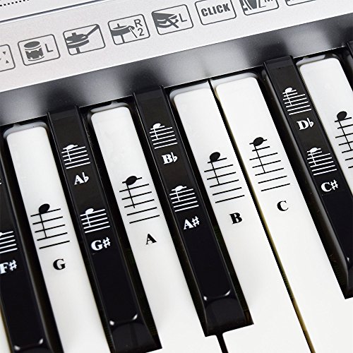 Product Cover Piano and Keyboard Music Note Full Set Stickers for White and Black Keys with Piano Songs EBook; Transparent and Removable! Made in USA