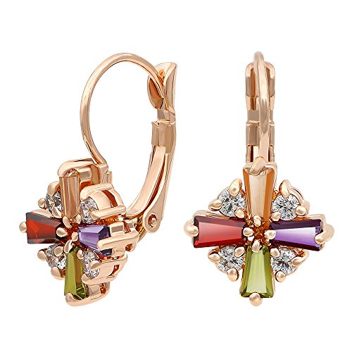 Product Cover Kemstone Colorful Cubic Zirconia Leverback Earrings for Women Dangling Rose Gold Jewelry for Women