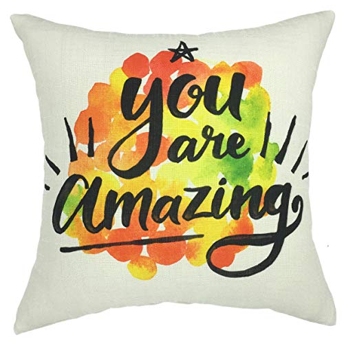 Product Cover YOUR SMILE You are Amazing Cotton Linen Square Decorative Throw Pillow Case Cushion Cover 18x18 Inch(45CM45CM)