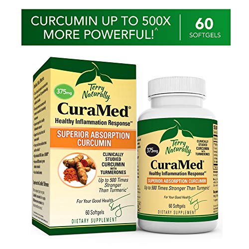 Product Cover Terry Naturally CuraMed 375 mg - 60 Softgels - Superior Absorption BCM-95 Curcumin Supplement, Promotes Healthy Inflammation Response - Non-GMO, Gluten-Free, Halal - 60 Servings