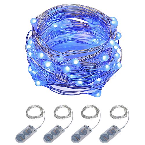 Product Cover ITART Micro LED String Lights 4 Packs Fairy Lights Battery Operated 6ft 20 LED Ultra Thin Silver Wire Rope Lights Waterproof for Party Christmas Decorations (Blue)