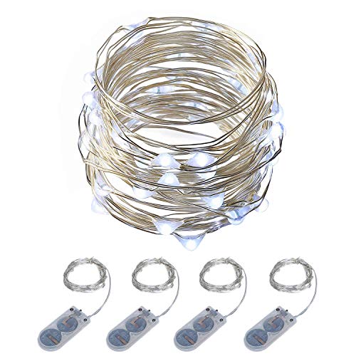 Product Cover ITART Micro LED String Lights Battery Powered Set of 4 Cool White Mini Fairy Light 20 LED 6 Ft Ultra Thin Silver Wire Rope Lights for Christmas Trees Wedding Parties Bedroom
