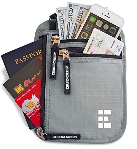 Product Cover Zero Grid Neck Wallet w/RFID Blocking- Concealed Travel Pouch & Passport Holder (Ash)