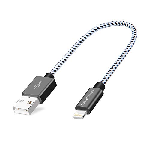Product Cover CableCreation 0.5 Feet Short Lightning to USB Data Sync Cable [MFi Certified] Compatible with iPhone X, 8, 8 Plus, 7, 7 Plus, 6S, 6S Plus, iPad, 15CM, Black and White