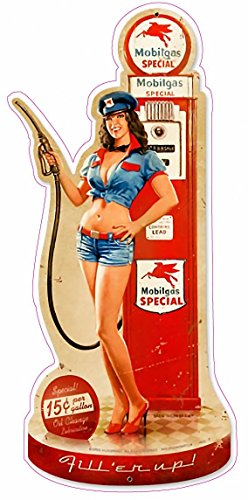 Product Cover Nostalgia Decals Super Store Old Mobil Oil Pin up Girl Decal 6